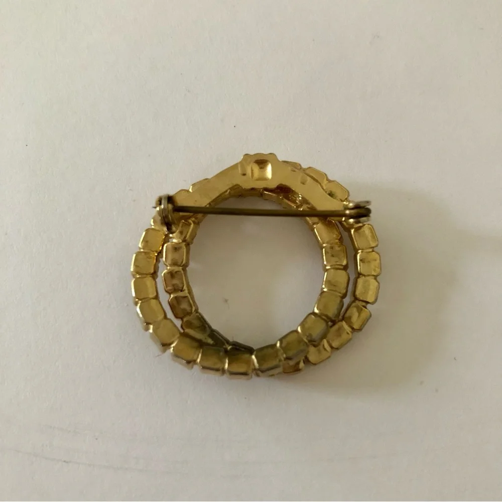 Vintage amber color clear rhinestones double circle brooch